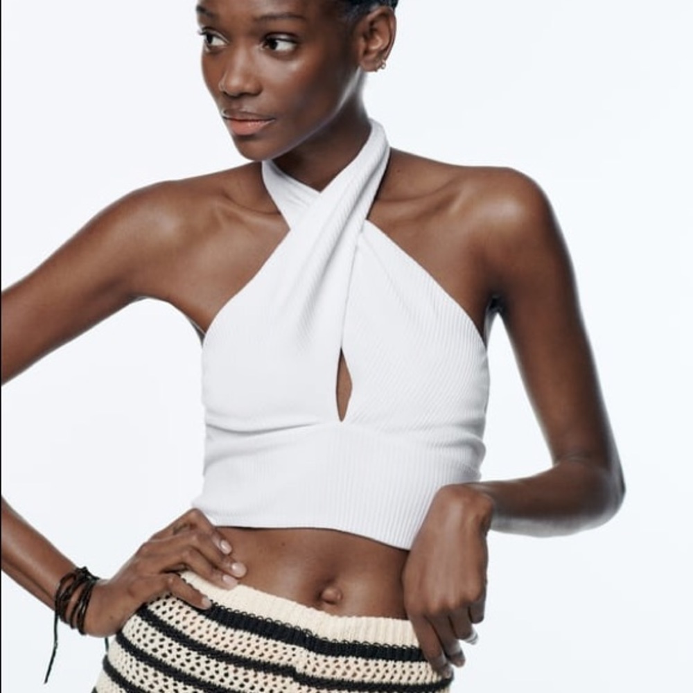 Zara White Crossed Halter Top
